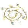 Pulsera de Dije 03.169.0005.08 Oro Laminado, Diseño de Ojo Griego y Mano de Dios, Resinado Blanco, Tono Dorado (02 MM Thickness, 8 Inches Length)