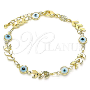 Pulsera Elegante 03.169.0006.07 Oro Laminado, Diseño de Ojo Griego, Resinado Blanco, Tono Dorado (06 MM Thickness, 7 Inches Length)