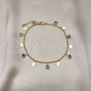 Tobillera de Dije 03.169.0005.10 Oro Laminado, Diseño de Ojo Griego y Mano de Dios, Resinado Blanco, Tono Dorado (02 MM Thickness, 10 Inches Length)
