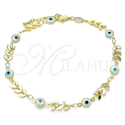 Tobillera Elegante 03.169.0006.10 Oro Laminado, Diseño de Ojo Griego, Resinado Blanco, Tono Dorado (06 MM Thickness, 10 Inches Length)