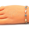 Pulsera Elegante 03.326.0007.3.06 Oro Laminado, Diseño de Ojo Griego y Mano de Dios, Resinado Turquesa, Tono Dorado (07 MM Thickness, 6 Inches Length)