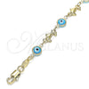Pulsera Elegante 03.326.0009.3.06 Oro Laminado, Diseño de Ojo Griego y Delfín, Resinado Turquesa, Tono Dorado (07 MM Thickness, 6 Inches Length)