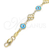 Tobillera Elegante 03.326.0011.3.10 Oro Laminado, Diseño de Ojo Griego y Trébol de Cuatro Hojas, Resinado Turquesa, Tono Dorado (08 MM Thickness, 10 Inches Length)