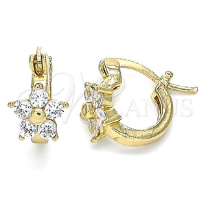 Argolla Pequeña 02.210.0502.10 Oro Laminado, Diseño de Flor, con Blanca Zirconia Cubica, Pulido, Tono Dorado