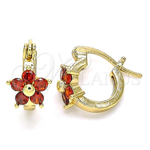 Argolla Pequeña 02.210.0502.1.10 Oro Laminado, Diseño de Flor, con Granate Zirconia Cubica, Pulido, Tono Dorado