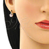 Argolla Pequeña 02.210.0502.2.10 Oro Laminado, Diseño de Flor, con Rosado Zirconia Cubica, Pulido, Tono Dorado