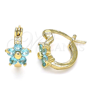 Argolla Pequeña 02.210.0502.4.10 Oro Laminado, Diseño de Flor, con Aqua Azul Zirconia Cubica, Pulido, Tono Dorado