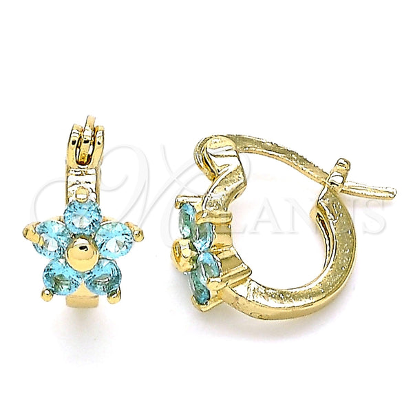 Argolla Pequeña 02.210.0502.4.10 Oro Laminado, Diseño de Flor, con Aqua Azul Zirconia Cubica, Pulido, Tono Dorado