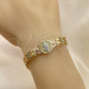 Pulsera Elegante 03.380.0098.07 Oro Laminado, Diseño de Guadalupe y Flor, con Blanca Micro Pave, Diamantado, Tres Tonos (08 MM Thickness, 7 Inches Length)