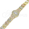 Pulsera Elegante 03.380.0098.07 Oro Laminado, Diseño de Guadalupe y Flor, con Blanca Micro Pave, Diamantado, Tres Tonos (08 MM Thickness, 7 Inches Length)