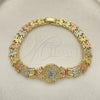 Pulsera Elegante 03.380.0098.07 Oro Laminado, Diseño de Guadalupe y Flor, con Blanca Micro Pave, Diamantado, Tres Tonos (08 MM Thickness, 7 Inches Length)