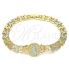 Pulsera Elegante 03.380.0098.07 Oro Laminado, Diseño de Guadalupe y Flor, con Blanca Micro Pave, Diamantado, Tres Tonos (08 MM Thickness, 7 Inches Length)