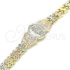 Pulsera Elegante 03.380.0099.07 Oro Laminado, Diseño de Guadalupe y Flor, Diamantado, Tres Tonos (08 MM Thickness, 7 Inches Length)