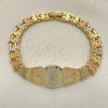Pulsera Elegante 03.380.0099.07 Oro Laminado, Diseño de Guadalupe y Flor, Diamantado, Tres Tonos (08 MM Thickness, 7 Inches Length)