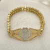 Pulsera Elegante 03.100.0064.1.07 Oro Laminado, Diseño de Divino Niño y Corazón, Diamantado, Tres Tonos (08 MM Thickness, 7 Inches Length)