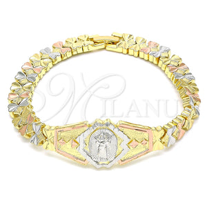 Pulsera Elegante 03.100.0064.1.07 Oro Laminado, Diseño de Divino Niño y Corazón, Diamantado, Tres Tonos (08 MM Thickness, 7 Inches Length)