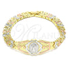 Pulsera Elegante 03.100.0064.1.07 Oro Laminado, Diseño de Divino Niño y Corazón, Diamantado, Tres Tonos (08 MM Thickness, 7 Inches Length)