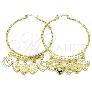 Argolla Grande 02.380.0071.50 Oro Laminado, Diseño de Corazón, Diamantado, Tono Dorado