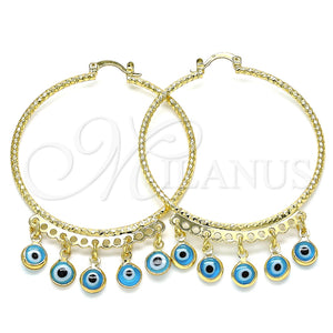 Argolla Grande 02.380.0072.50 Oro Laminado, Diseño de Ojo Griego, Resinado Turquesa, Tono Dorado