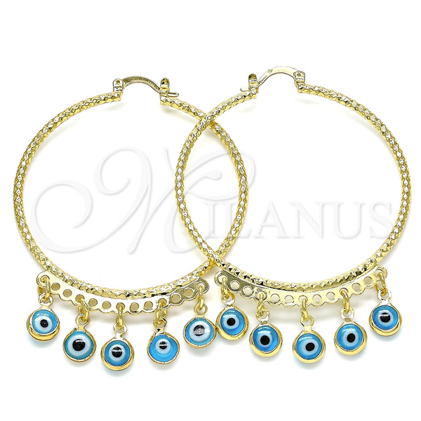 Argolla Grande 02.380.0072.50 Oro Laminado, Diseño de Ojo Griego, Resinado Turquesa, Tono Dorado