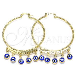 Argolla Grande 02.380.0072.1.50 Oro Laminado, Diseño de Ojo Griego, Resinado Azul, Tono Dorado