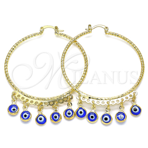 Argolla Grande 02.380.0072.1.50 Oro Laminado, Diseño de Ojo Griego, Resinado Azul, Tono Dorado
