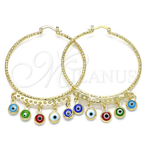 Argolla Grande 02.380.0072.2.50 Oro Laminado, Diseño de Ojo Griego, Resinado Multicolor, Tono Dorado