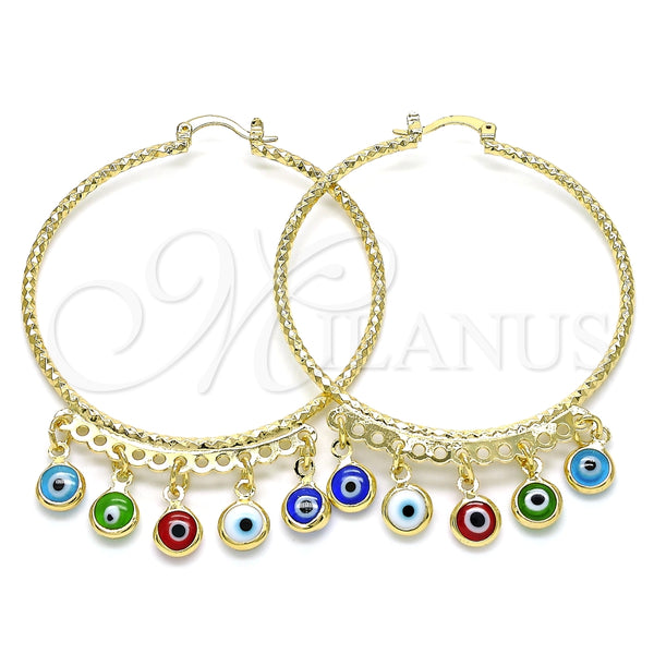 Argolla Grande 02.380.0072.2.50 Oro Laminado, Diseño de Ojo Griego, Resinado Multicolor, Tono Dorado