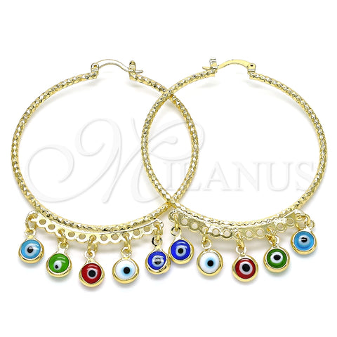 Argolla Grande 02.380.0072.2.50 Oro Laminado, Diseño de Ojo Griego, Resinado Multicolor, Tono Dorado