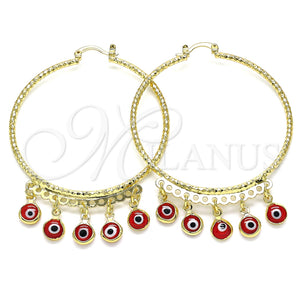 Argolla Grande 02.380.0072.3.50 Oro Laminado, Diseño de Ojo Griego, Resinado Rojo, Tono Dorado