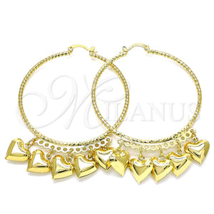 Argolla Grande 02.380.0022.1.50 Oro Laminado, Diseño de Corazón, Diamantado, Tono Dorado