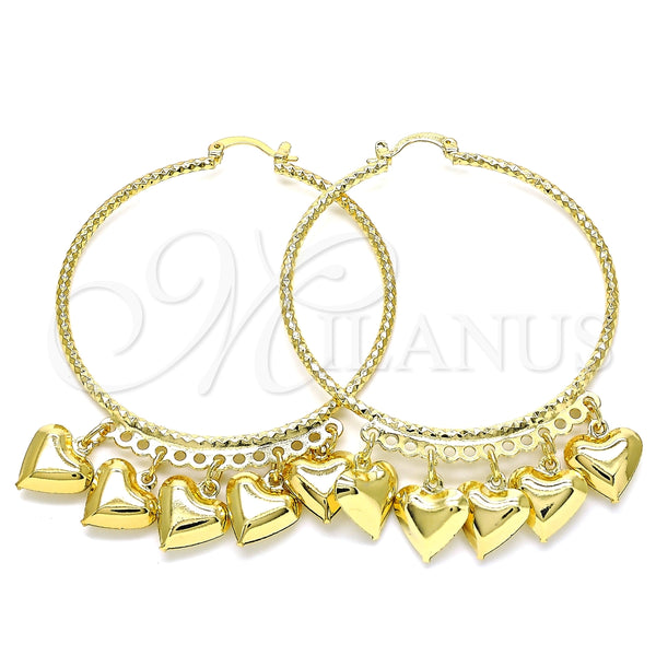 Argolla Grande 02.380.0022.1.50 Oro Laminado, Diseño de Corazón, Diamantado, Tono Dorado