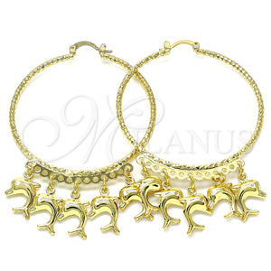 Argolla Grande 02.380.0073.50 Oro Laminado, Diseño de Delfín, Diamantado, Tono Dorado
