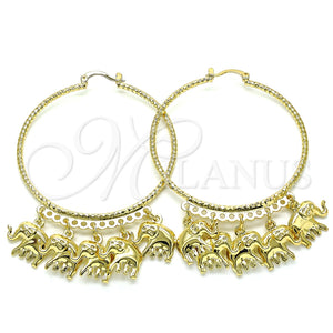 Argolla Grande 02.380.0041.1.50 Oro Laminado, Diseño de Elefante, Diamantado, Tono Dorado