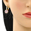 Argolla Huggie 02.210.0504.1.15 Oro Laminado, con Rosado Zirconia Cubica and Blanca Micro Pave, Pulido, Tono Dorado