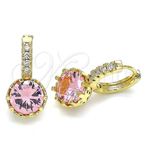 Argolla Huggie 02.210.0504.1.15 Oro Laminado, con Rosado Zirconia Cubica and Blanca Micro Pave, Pulido, Tono Dorado