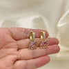 Argolla Huggie 02.210.0503.1.15 Oro Laminado, con Rosado Zirconia Cubica and Blanca Micro Pave, Pulido, Tono Dorado
