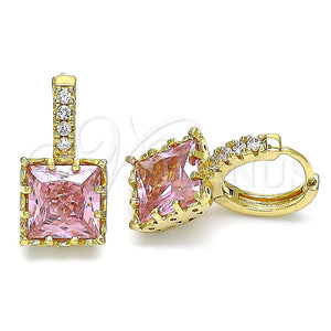 Argolla Huggie 02.210.0503.1.15 Oro Laminado, con Rosado Zirconia Cubica and Blanca Micro Pave, Pulido, Tono Dorado