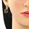 Argolla Huggie 02.210.0503.2.15 Oro Laminado, con Granate Zirconia Cubica and Blanca Micro Pave, Pulido, Tono Dorado