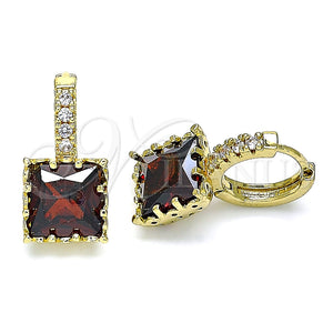 Argolla Huggie 02.210.0503.2.15 Oro Laminado, con Granate Zirconia Cubica and Blanca Micro Pave, Pulido, Tono Dorado