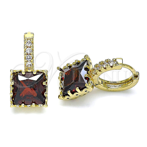 Argolla Huggie 02.210.0503.2.15 Oro Laminado, con Granate Zirconia Cubica and Blanca Micro Pave, Pulido, Tono Dorado