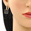 Argolla Huggie 02.210.0503.3.15 Oro Laminado, con Negro Zirconia Cubica and Blanca Micro Pave, Pulido, Tono Dorado