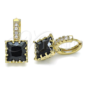 Argolla Huggie 02.210.0503.3.15 Oro Laminado, con Negro Zirconia Cubica and Blanca Micro Pave, Pulido, Tono Dorado