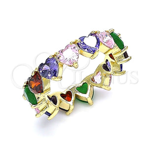 Anillo Multi Piedra 01.210.0136.07 Oro Laminado, Diseño de Corazón, con Multicolor Zirconia Cubica, Pulido, Tono Dorado (Size 7)