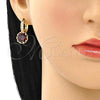 Argolla Huggie 02.210.0504.2.15 Oro Laminado, con Granate Zirconia Cubica and Blanca Micro Pave, Pulido, Tono Dorado
