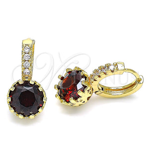 Argolla Huggie 02.210.0504.2.15 Oro Laminado, con Granate Zirconia Cubica and Blanca Micro Pave, Pulido, Tono Dorado