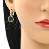 Argolla Huggie 02.210.0504.3.15 Oro Laminado, con Negro Zirconia Cubica and Blanca Micro Pave, Pulido, Tono Dorado