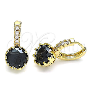 Argolla Huggie 02.210.0504.3.15 Oro Laminado, con Negro Zirconia Cubica and Blanca Micro Pave, Pulido, Tono Dorado
