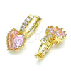 Argolla Huggie 02.210.0505.1.15 Oro Laminado, Diseño de Corazón, con Rosado Zirconia Cubica and Blanca Micro Pave, Pulido, Tono Dorado