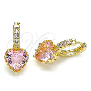 Argolla Huggie 02.210.0505.1.15 Oro Laminado, Diseño de Corazón, con Rosado Zirconia Cubica and Blanca Micro Pave, Pulido, Tono Dorado